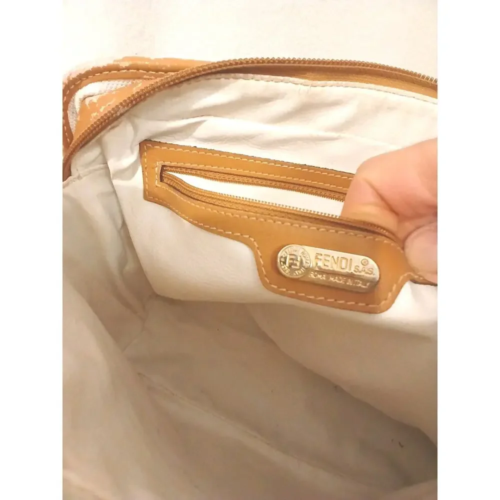Fendi Pequin Striped White Satchel Handbag Purse Vintage Authentic Clean Classic